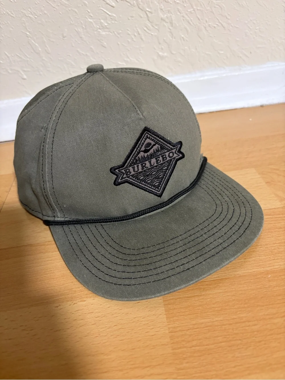 BURLEBO Baseball Hat in Dark Moss Twill Signature Embroidered Logo With Rope